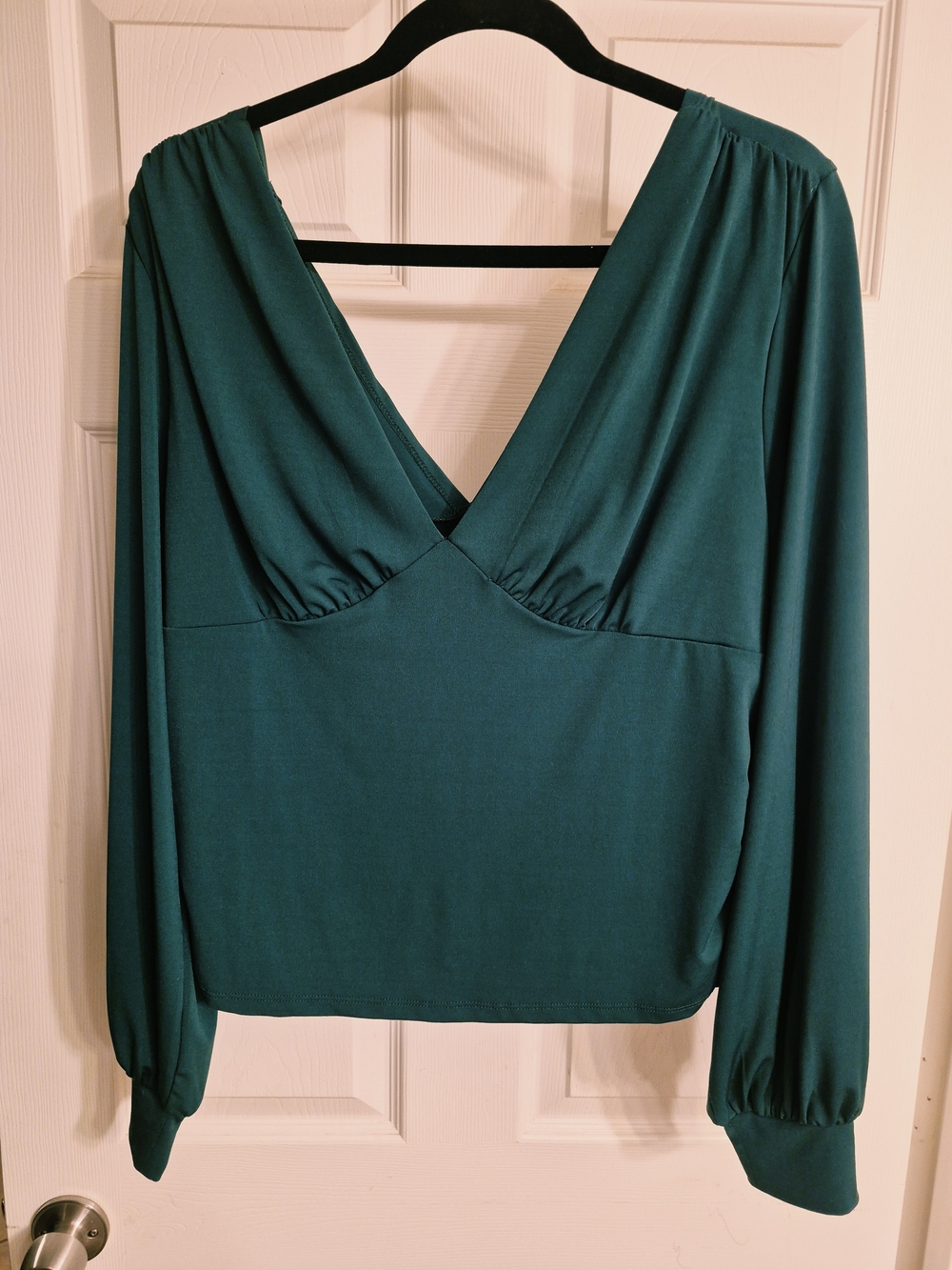 Deep Teal V-Neck Long Sleeve Women's Top